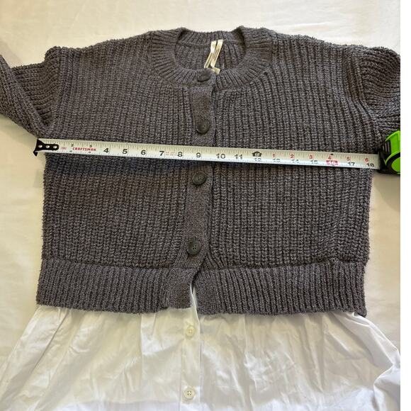 NWT Anthropologie Small Gray Cropped Twofer Cardigan Sweater Academia Preppy - Picture 10 of 10